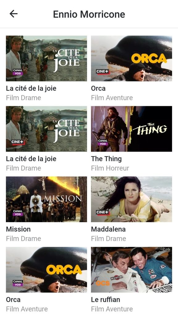 La recherche par compositeur disponible sur MyCanal